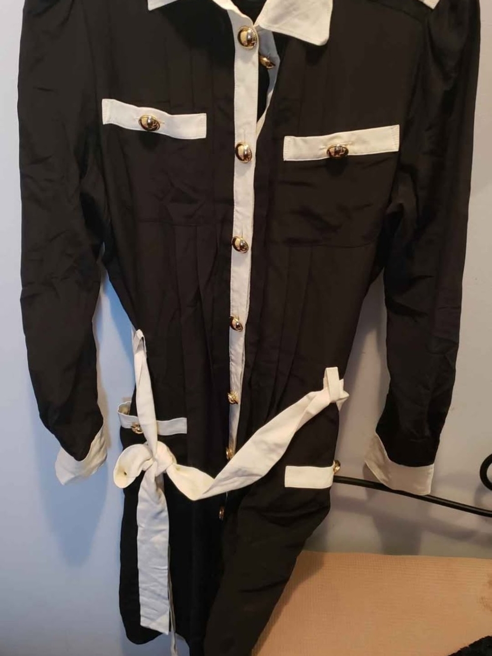 Moschino Black Silk Dress with White Trim